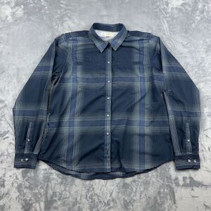 ExOfficio Shirt Womens Sz XL Blue Plaid Vented Insect Shield Roll Tab Sleeve